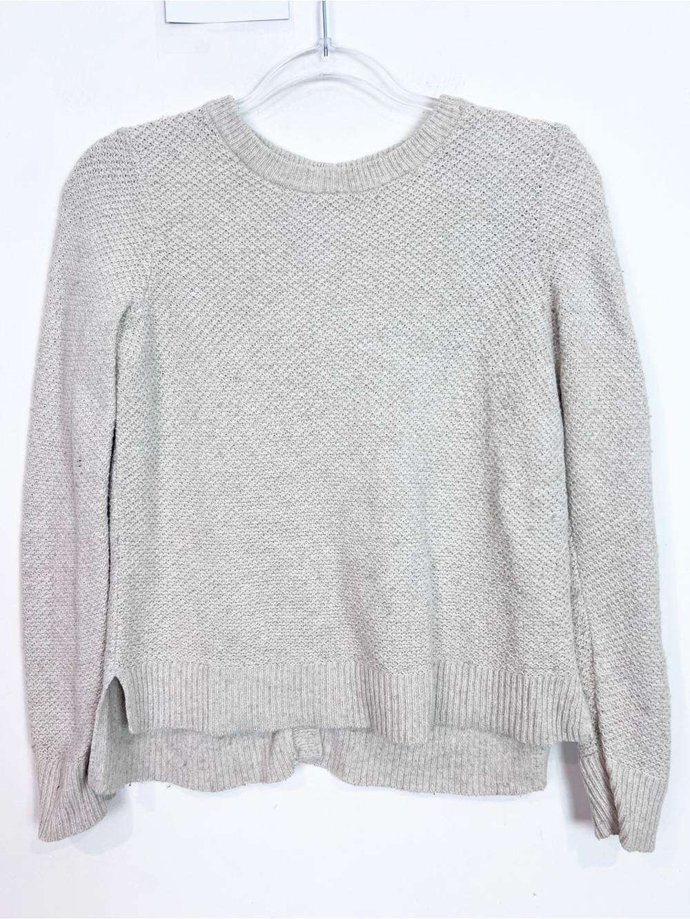 MADEWELL TAUPE TEXTURED KNIT CREWNECK BACKROAD BUTTON BACK SWEATER WOMENS SZ XS